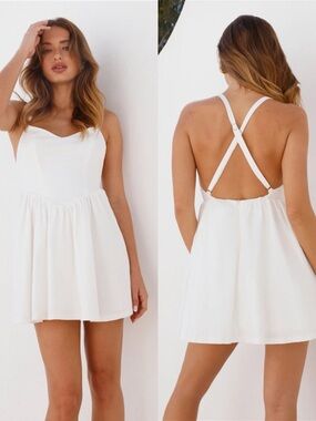 NWT Hello Molly Sunbeam Linen Blend Mini Dress White Open Back XL